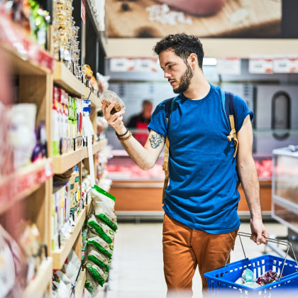 Man carrying basket and shopping